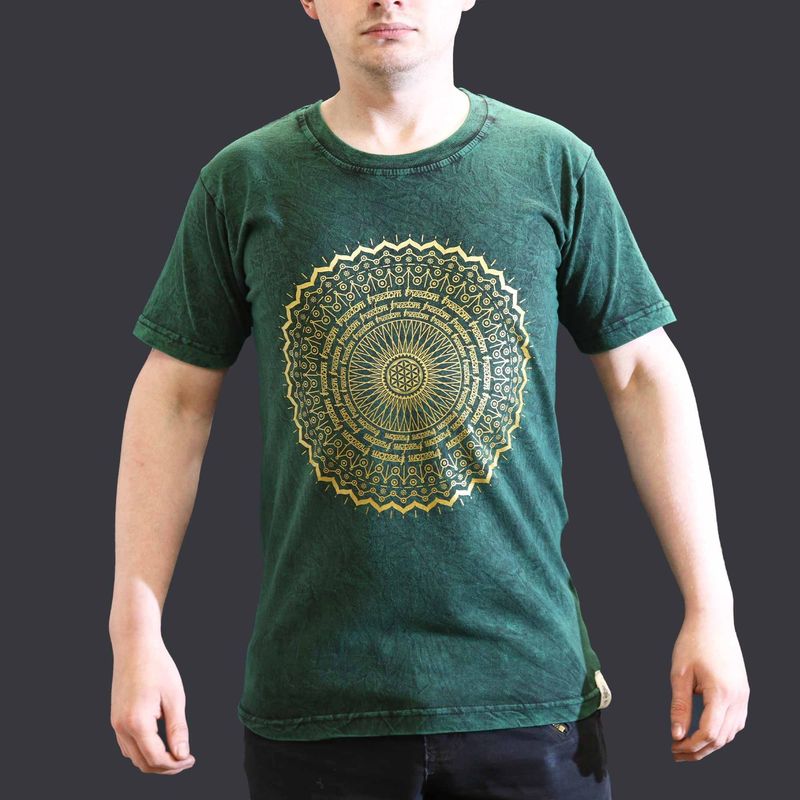 Small Stone Washed T-Shirt - Mandala - Green Small Stone Washed T-Shirt - Mandala - Green