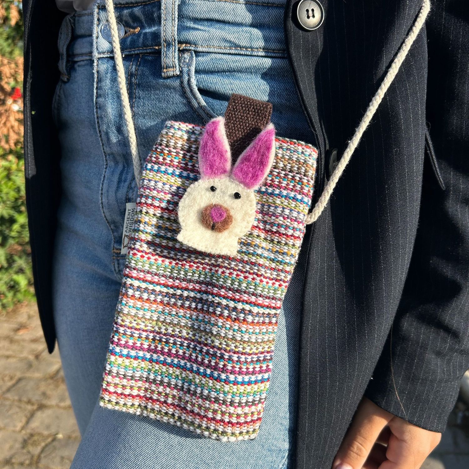 Phone Holder Bag Stripes Pink - bunny decor Phone Holder Bag Stripes Pink - bunny decor
