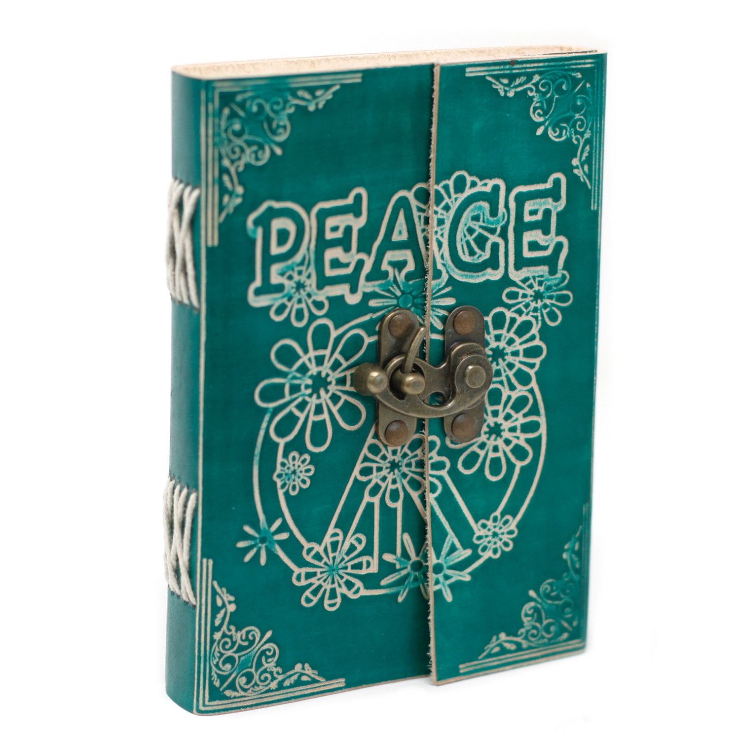 Leather Green Peace with Lock Notebook (7x5 Leather Green Peace with Lock Notebook (7x5")