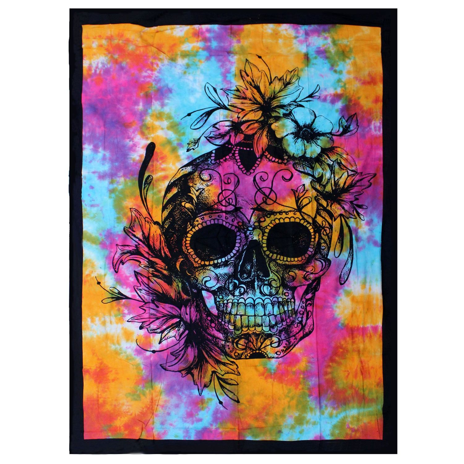 Single Cotton Bedspread + Wall Hanging - Day of Dead Skull Single Cotton Bedspread + Wall Hanging - Day of Dead Skull