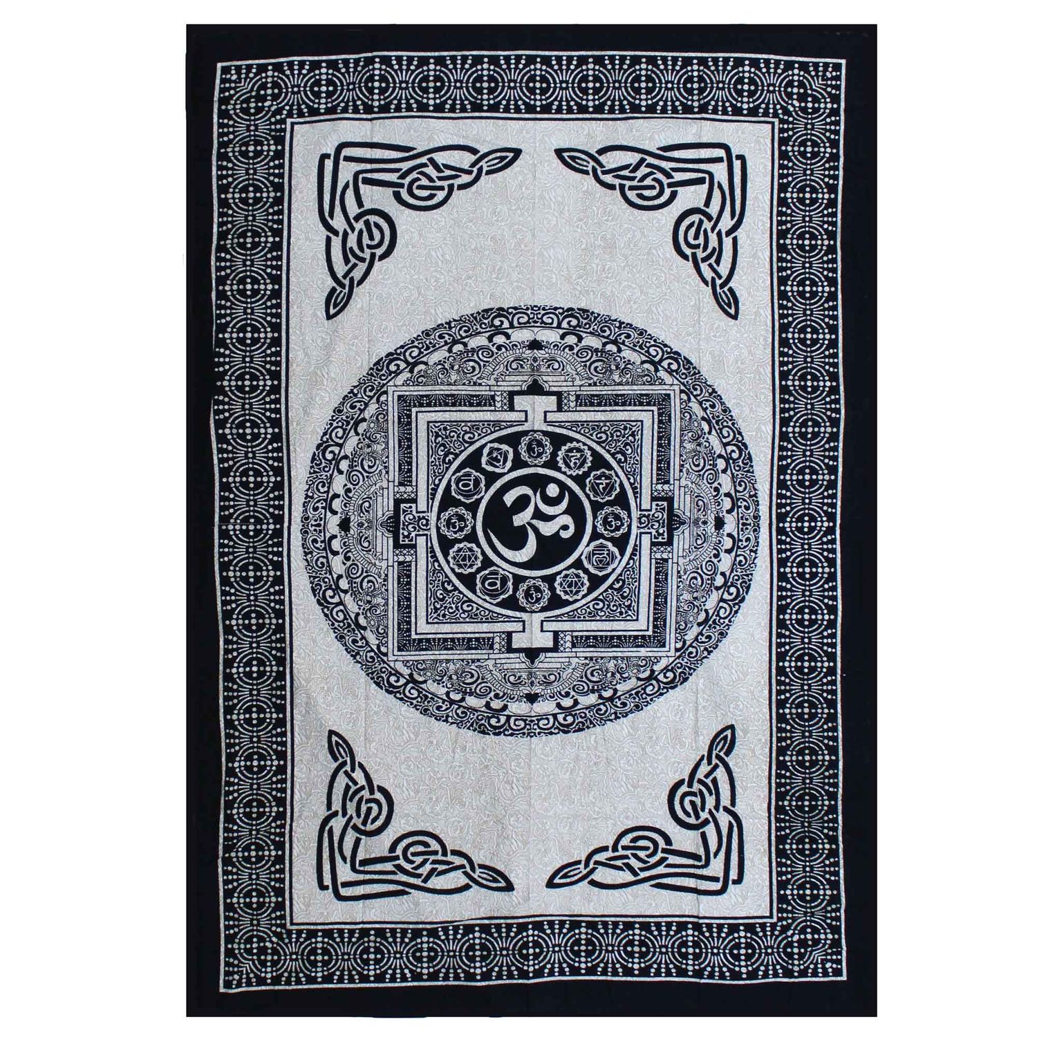 Single Cotton Bedspread + Wall Hanging - Mono - OM Mandala Single Cotton Bedspread + Wall Hanging - Mono - OM Mandala