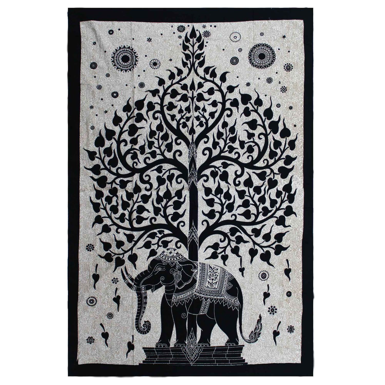 Single Cotton Bedspread + Wall Hanging - Mono - Elephant Tree Single Cotton Bedspread + Wall Hanging - Mono - Elephant Tree