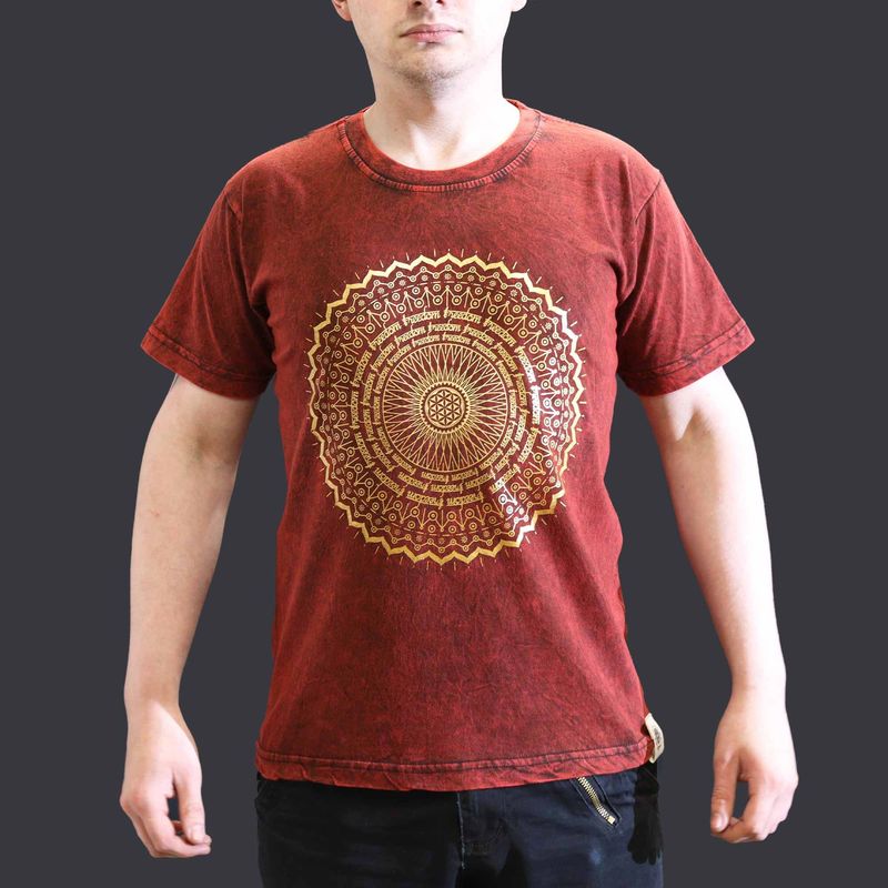 Small Stone Washed T-Shirt - Mandala - Maroon Small Stone Washed T-Shirt - Mandala - Maroon