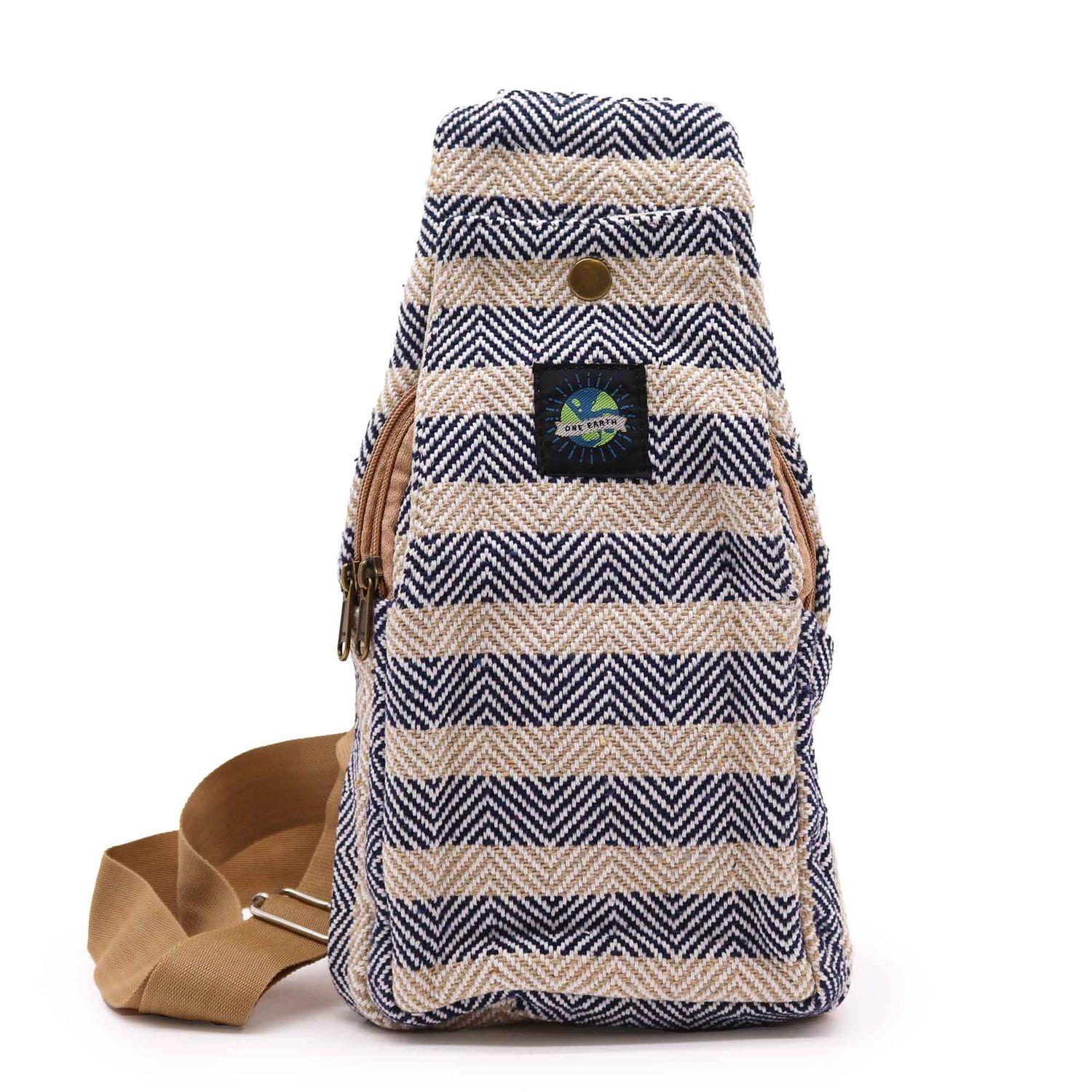 Body Cross Bag Natural Cotton - Tan & Navy Body Cross Bag Natural Cotton - Tan & Navy