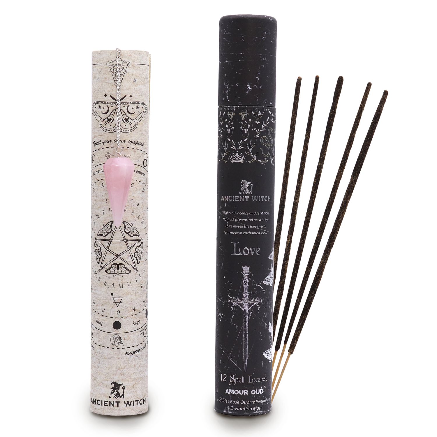 Ancient Witch Spell Incense - Love - Rose Quartz Pendulum Ancient Witch Spell Incense - Love - Rose Quartz Pendulum