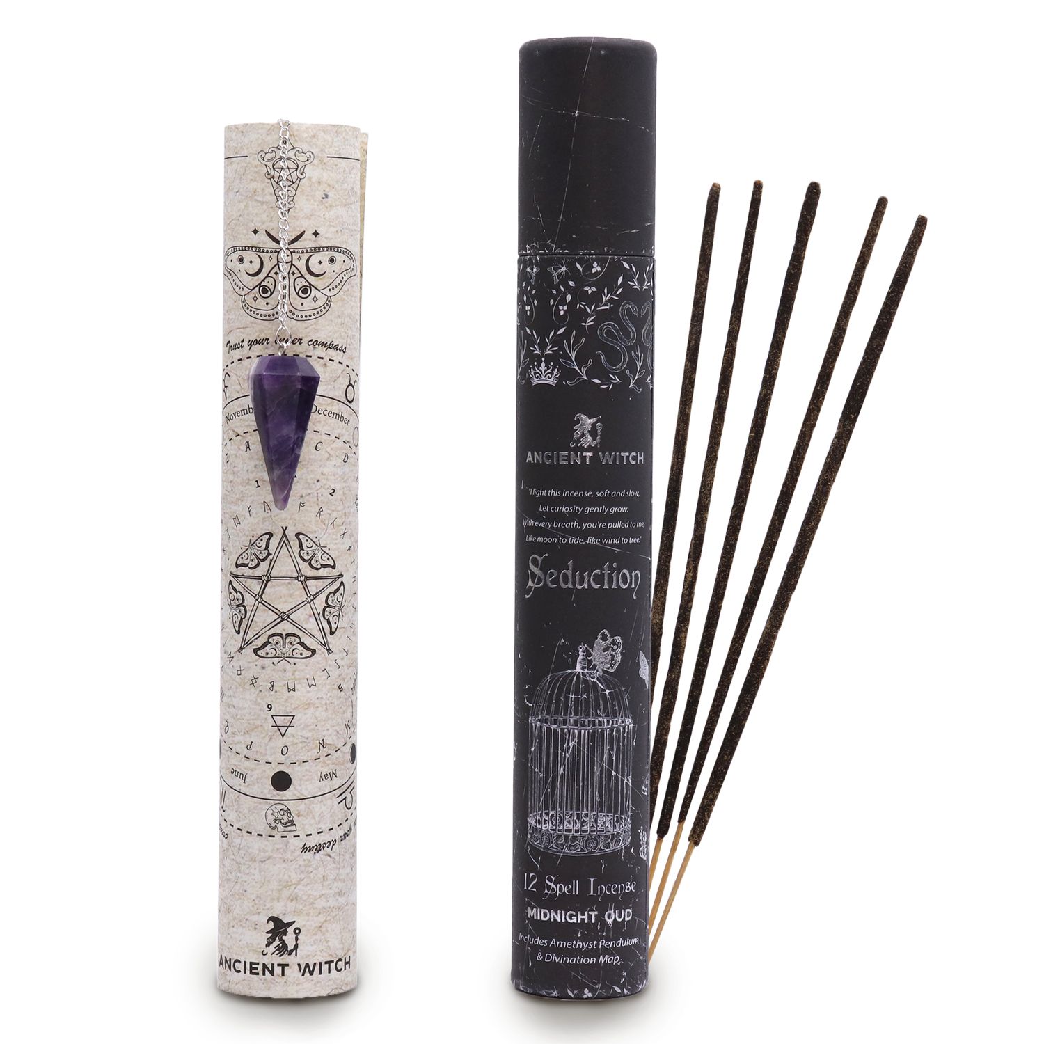 Ancient Witch Spell Incense - Seduction - Amethyst Pendulum Ancient Witch Spell Incense - Seduction - Amethyst Pendulum