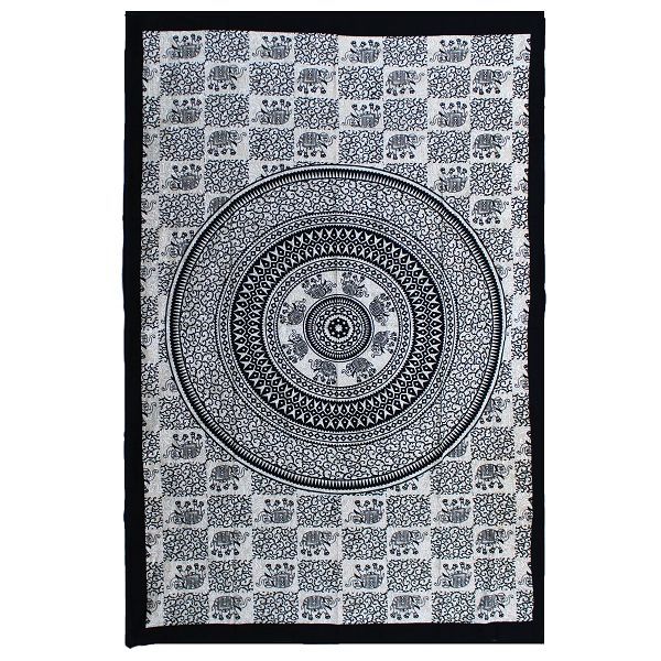 Single Cotton Bedspread + Wall Hanging - Mono - Elephant Mandala Single Cotton Bedspread + Wall Hanging - Mono - Elephant Mandala