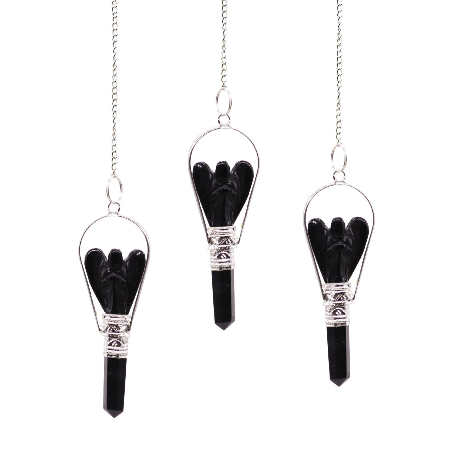 Angel Pendulum with Ring- Black Agate Angel Pendulum with Ring- Black Agate