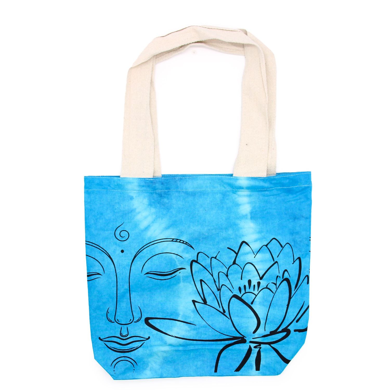 Tye-Dye Cotton Bag (6oz) - 38x42x12cm - Lotus Buddha - Blue - Natural Handle Tye-Dye Cotton Bag (6oz) - 38x42x12cm - Lotus Buddha - Blue - Natural Handle
