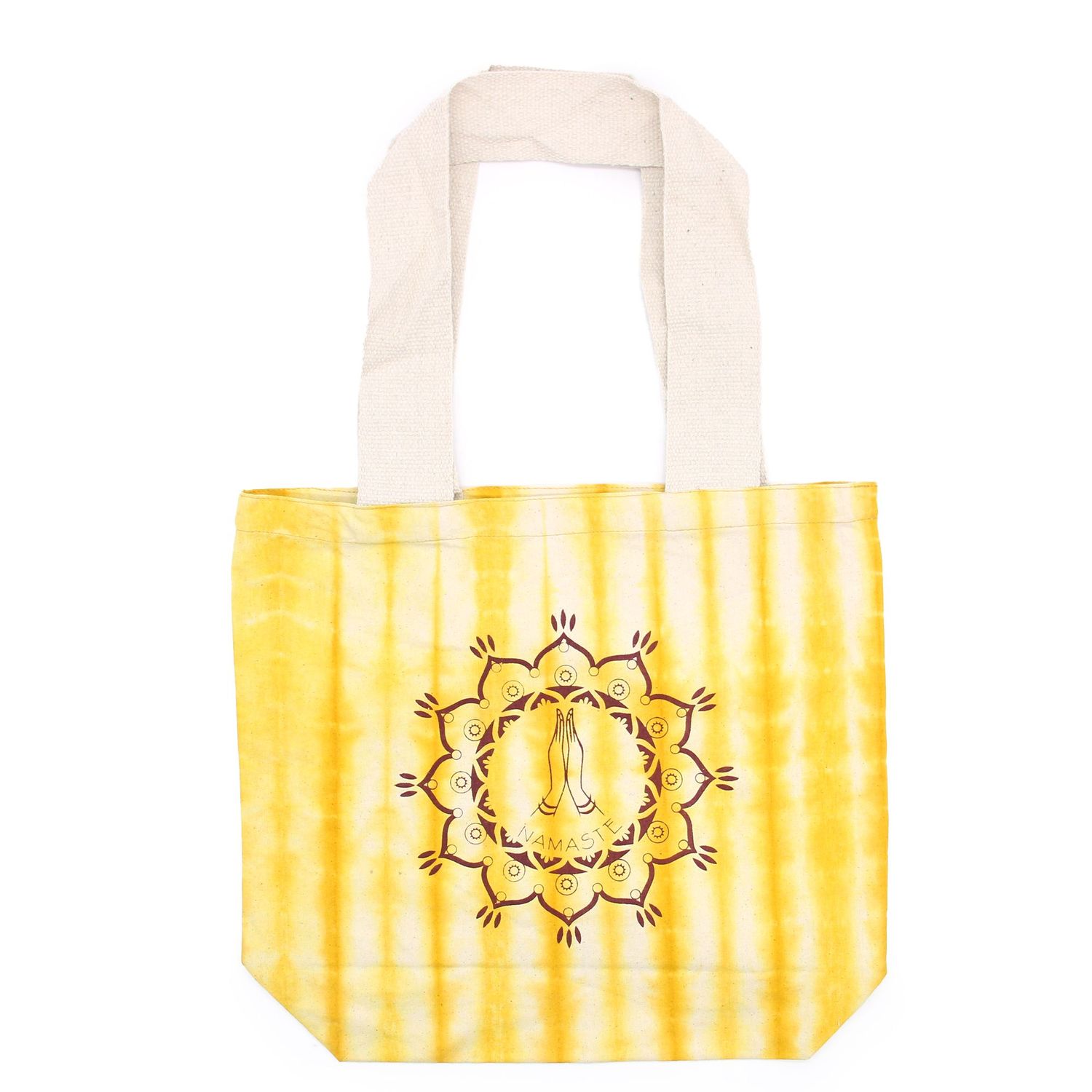 Tye-Dye Cotton Bag (6oz) - 38x42x12cm - Namaste Hands - Yellow - Natural Handle Tye-Dye Cotton Bag (6oz) - 38x42x12cm - Namaste Hands - Yellow - Natural Handle