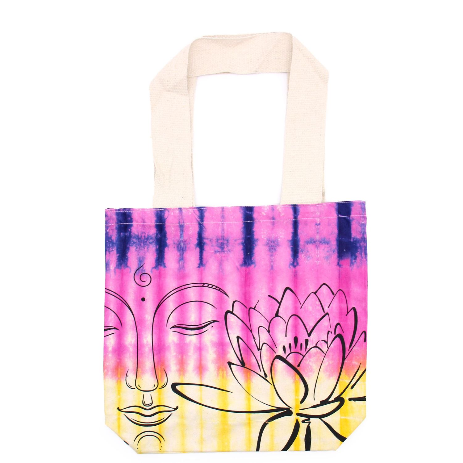 Tye-Dye Cotton Bag (6oz) - 38x42x12cm - Lotus Buddha - Multi Col - Natural Handle Tye-Dye Cotton Bag (6oz) - 38x42x12cm - Lotus Buddha - Multi Col - Natural Handle