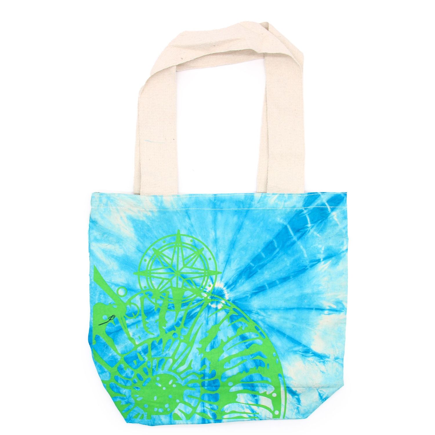 Tye-Dye Cotton Bag (6oz) - 38x42x12cm - Sea Shell - Blue/Green - Green Handle Tye-Dye Cotton Bag (6oz) - 38x42x12cm - Sea Shell - Blue/Green - Green Handle