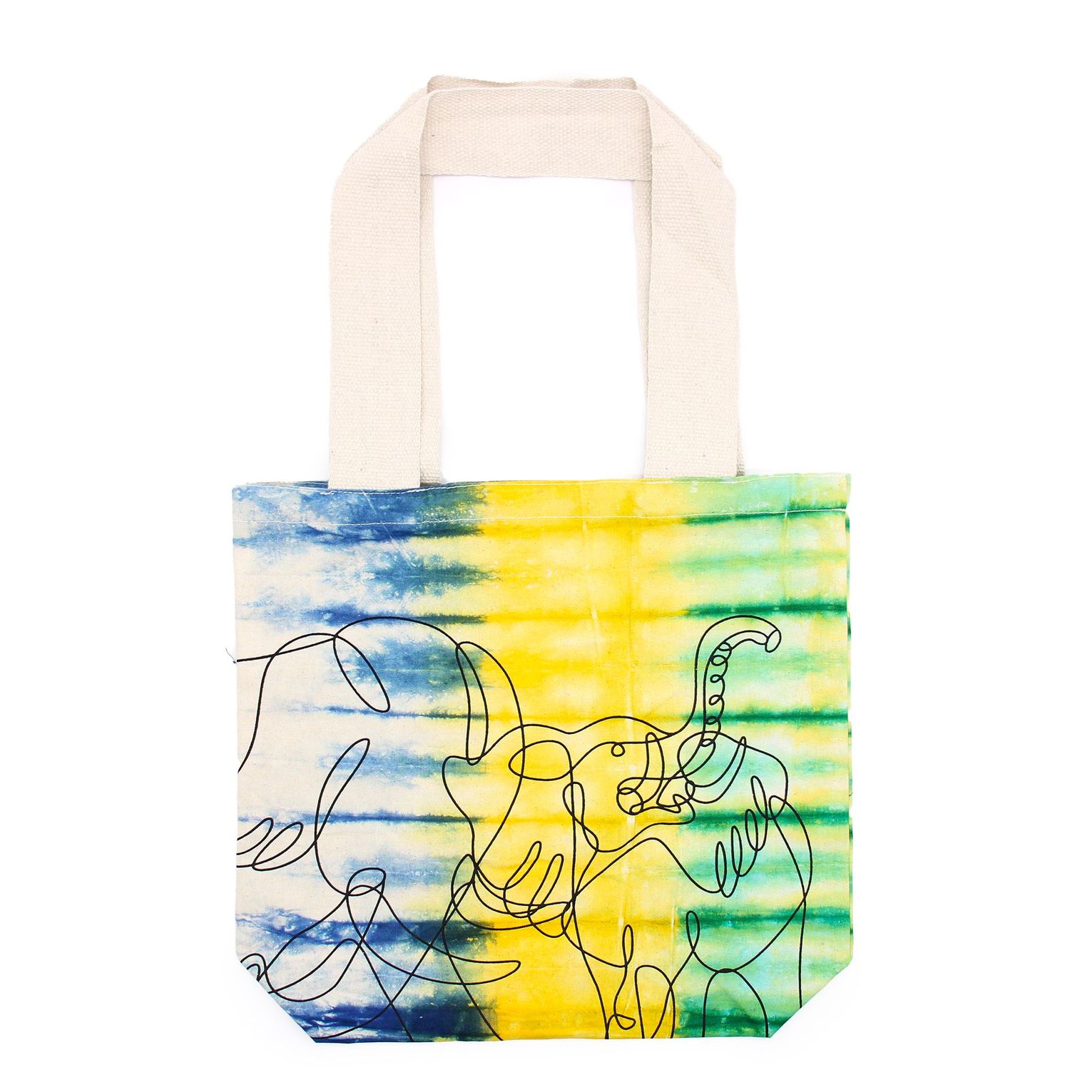Tye-Dye Cotton Bag (6oz) - 38x42x12cm - Elephants - Multi - Natural Handle Tye-Dye Cotton Bag (6oz) - 38x42x12cm - Elephants - Multi - Natural Handle