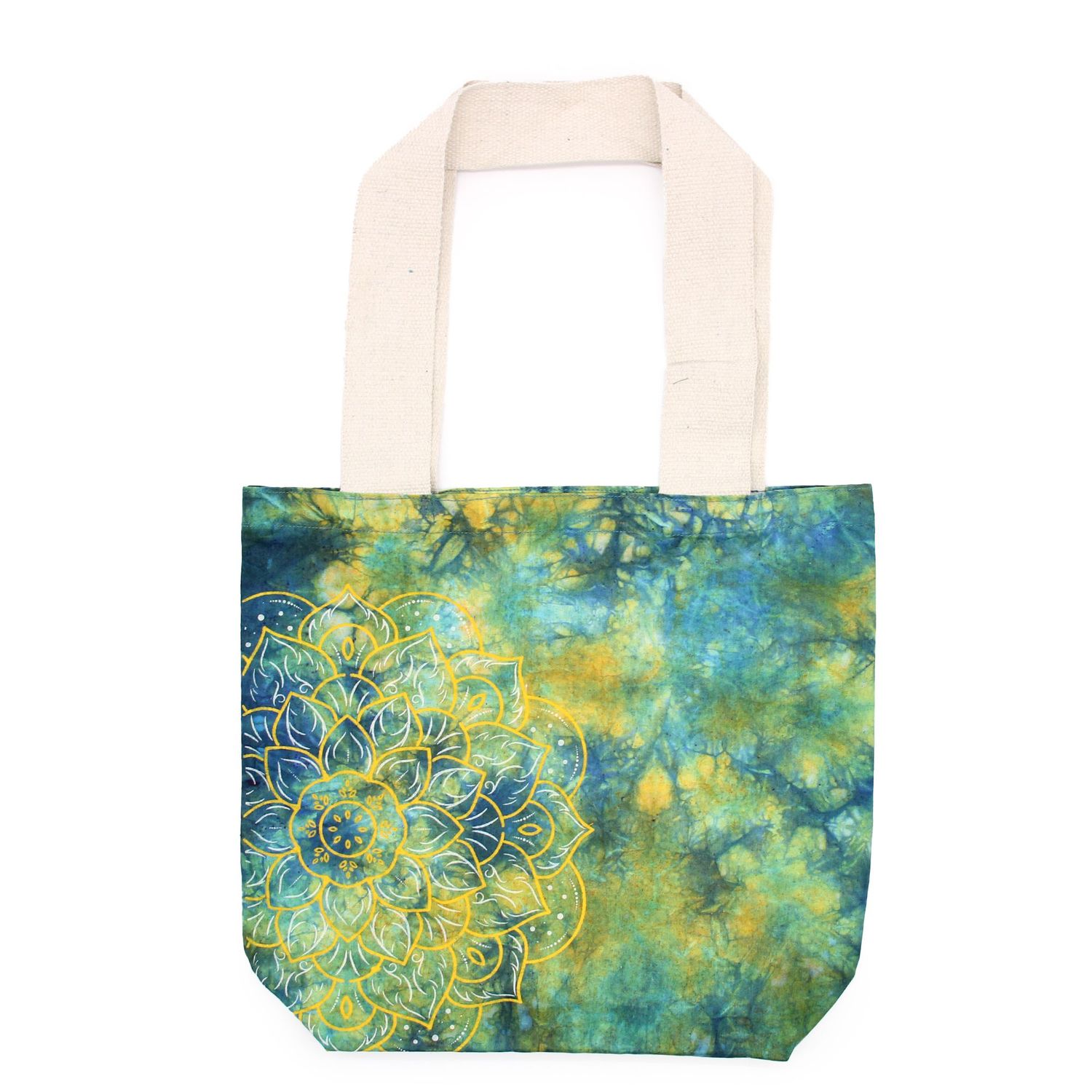 Tye-Dye Cotton Bag (6oz) - 38x42x12cm - Mandela - Green/Blue - Natural Handle Tye-Dye Cotton Bag (6oz) - 38x42x12cm - Mandela - Green/Blue - Natural Handle