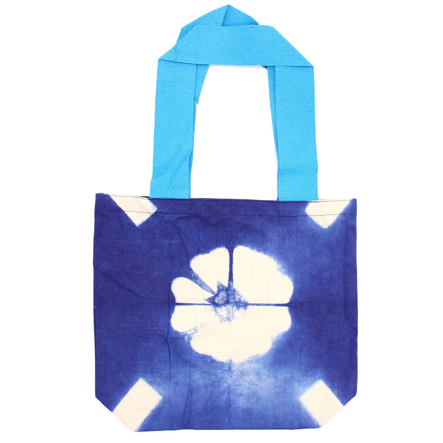 Natural Tye-Dye Cotton Bag (8oz) - 38x42x12cm - Blue Flower - Blue Handle Natural Tye-Dye Cotton Bag (8oz) - 38x42x12cm - Blue Flower - Blue Handle