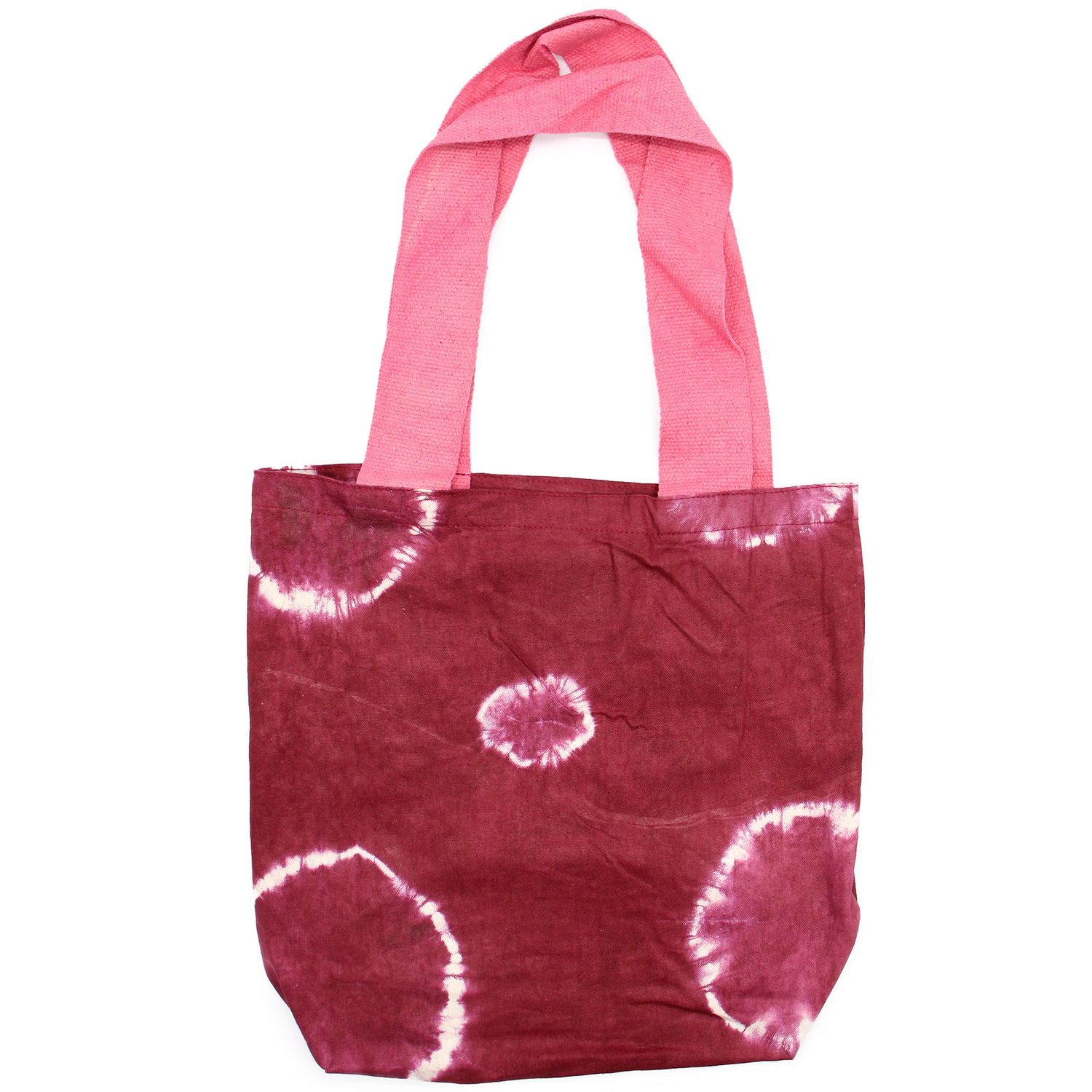 Natural Tye-Dye Cotton Bag (8oz) - 38x42x12cm - Maroon Rings - Pink Handle Natural Tye-Dye Cotton Bag (8oz) - 38x42x12cm - Maroon Rings - Pink Handle