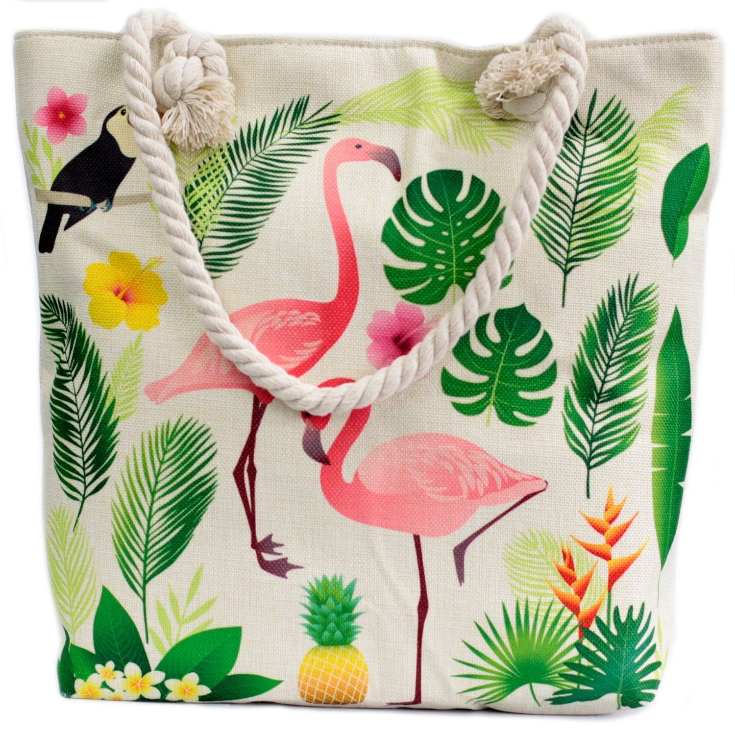 Rope Handle Bag - Flamingo & More Rope Handle Bag - Flamingo & More