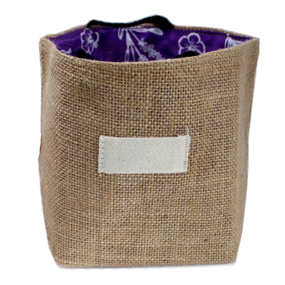 Natural Jute Cotton Gift Bag - Lavender Lining - Large Natural Jute Cotton Gift Bag - Lavender Lining - Large