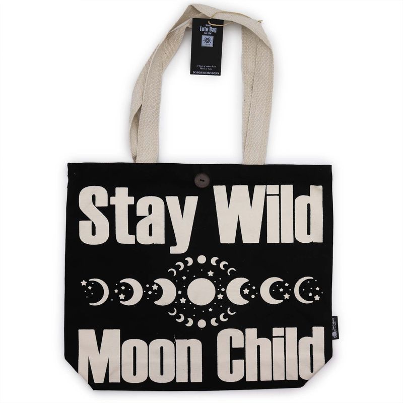 Iconic Classic Tote Bag - Stay Wild, Mood Child - Black Natural 10oz
