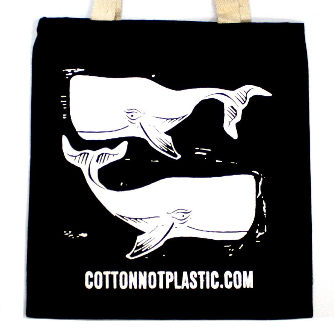 Lrg Black 8oz Cotton Bag 38x42cm - WHALES - WHITE Lrg Black 8oz Cotton Bag 38x42cm - WHALES - WHITE