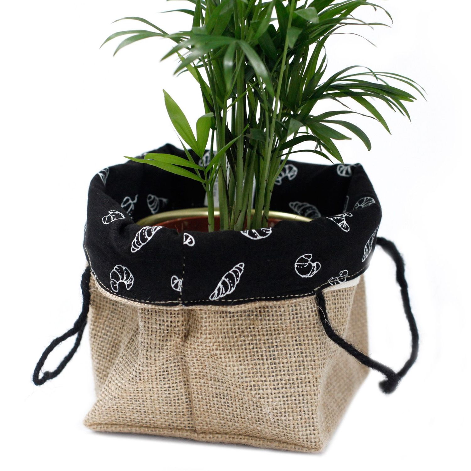 Natural Jute Cotton Gift Bag - Black Lining - Medium Natural Jute Cotton Gift Bag - Black Lining - Medium