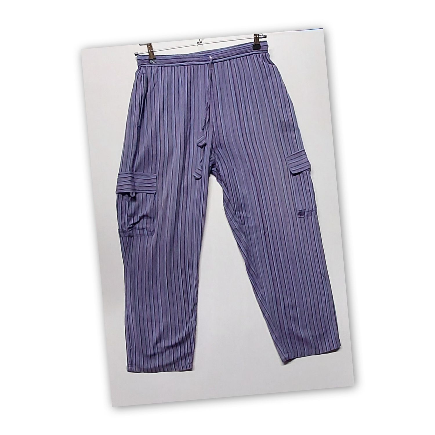 Purple Stripe Cotton Trousers - 46 Purple Stripe Cotton Trousers - 46" Hip