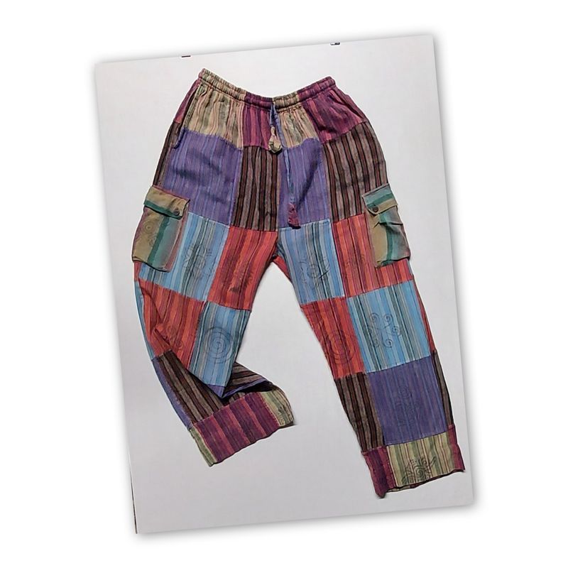 Multi Coloured Patchwork Cotton Trousers - 50 Multi Coloured Patchwork Cotton Trousers - 50" Hip