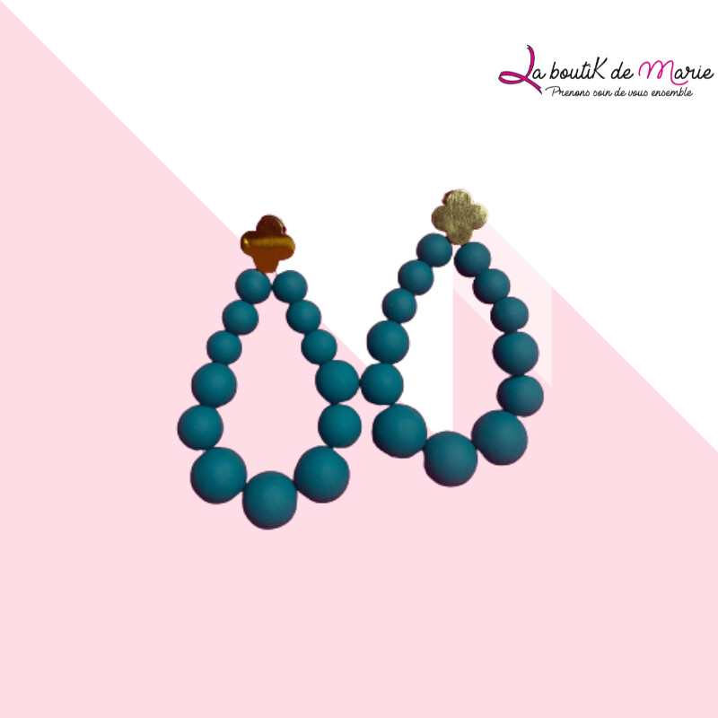 BOUCLES D'OREILLES PERLES en acier inoxydable bleu canard