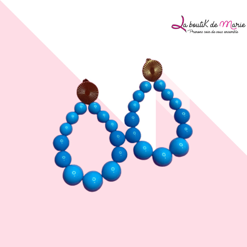 BOUCLES D'OREILLES PERLES en acier inoxydable bleu