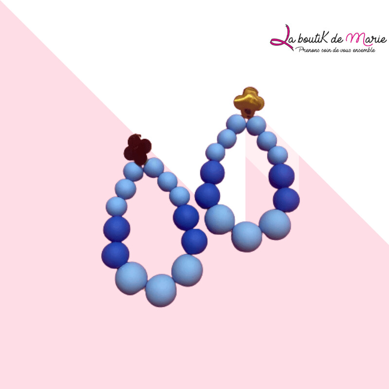 BOUCLES D'OREILLES PERLES en acier inoxydable nuances de bleu