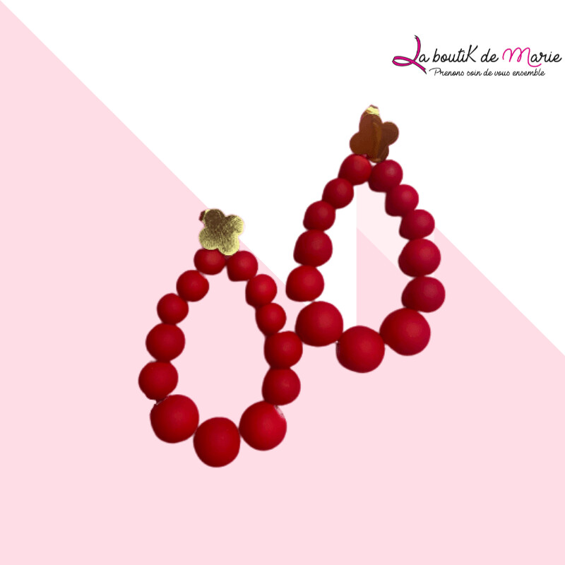BOUCLES D'OREILLES PERLES en acier inoxydable rouge