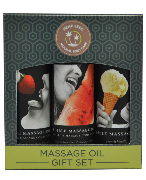 Earthly Body Edible Massage Oil Gift Set - Watermelon, Strawberry &amp; Vanilla 2 oz.