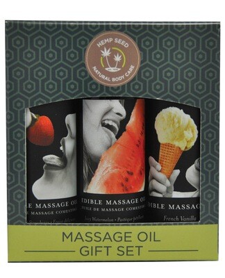 Earthly Body Edible Massage Oil Gift Set - Watermelon, Strawberry & Vanilla 2 oz.