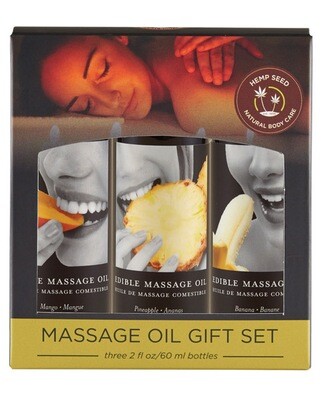 Earthly Body Edible Massage Oil Gift Set - Banana, Mango &amp; Pineapple 2 oz.