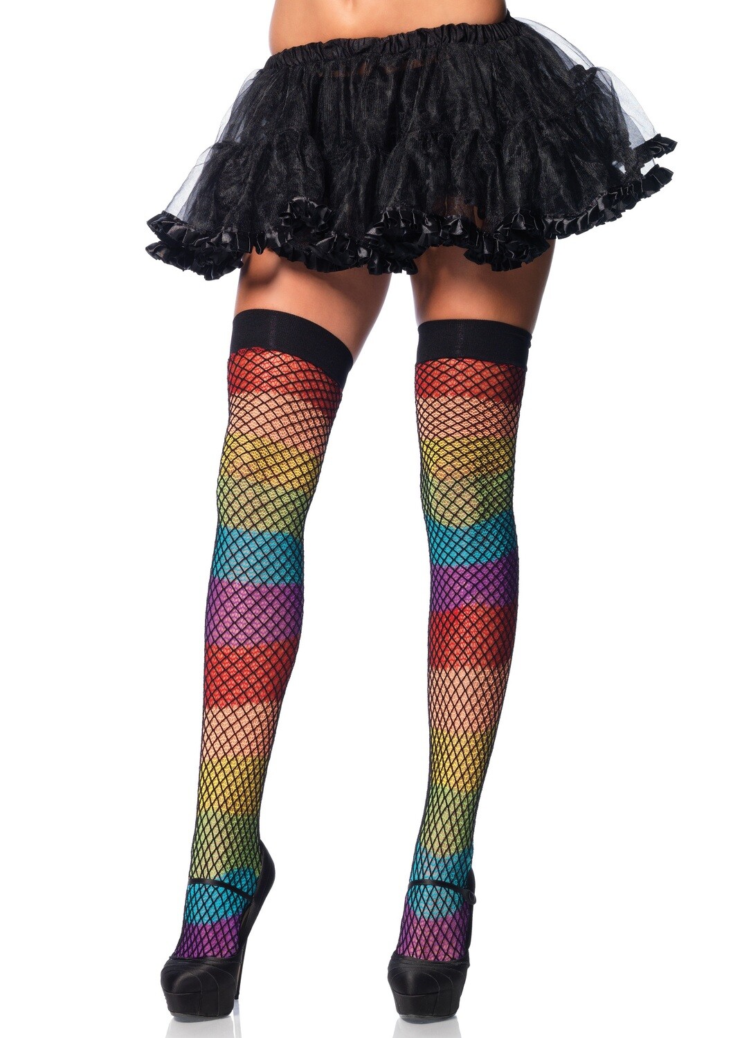 Leg Avenue Rainbow Fishnet Overlay Thigh High - One Size