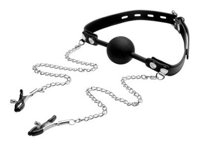 STRICT Ball Gag w/Nipple Clamps