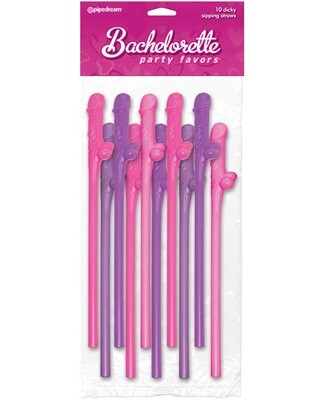 Dicky Sipping Straws 10 Pack - Pink & Purple