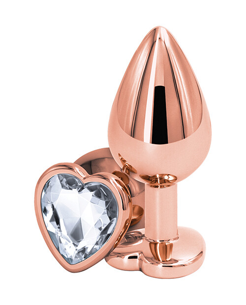 Rear Assets Rose Gold Metal Plug - Medium - Clear Heart
