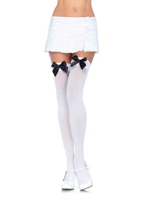 Leg Avenue White Thigh High w/Black Bows - One Size