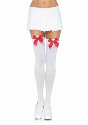 Leg Avenue White Thigh High w/Red Bows - One Size