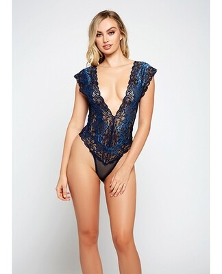 ICollection Lace Deep V Teddy - Blue/Black