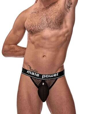 Male Power Cock Pit Jock w/Snap Open Front - Black