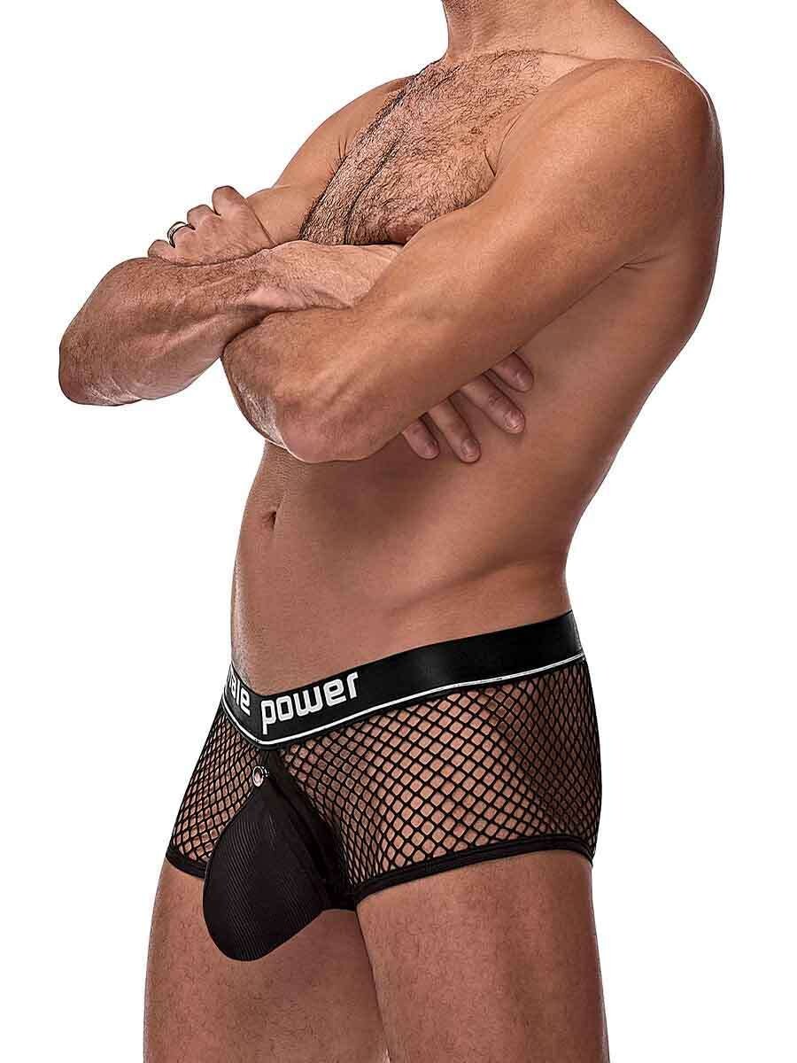 Male Power Cock Pit Short w/Snap Open Front - Black