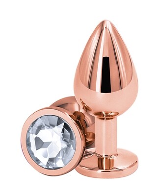 Rear Assets Rose Gold Metal Plug - Medium- Clear Round