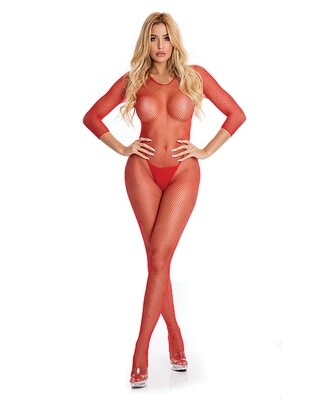 Pink Lipstick Risqué Crotchless Bodystocking Red