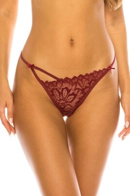 Youmita Floral Lace Thong -Rhubarb