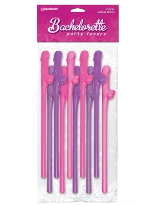 Dicky Sipping Straws 10 Pack - Pink &amp; Purple