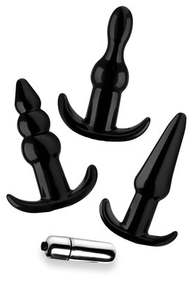 Frisky Thrill Trio Vibrating Anal Plug Set - Black