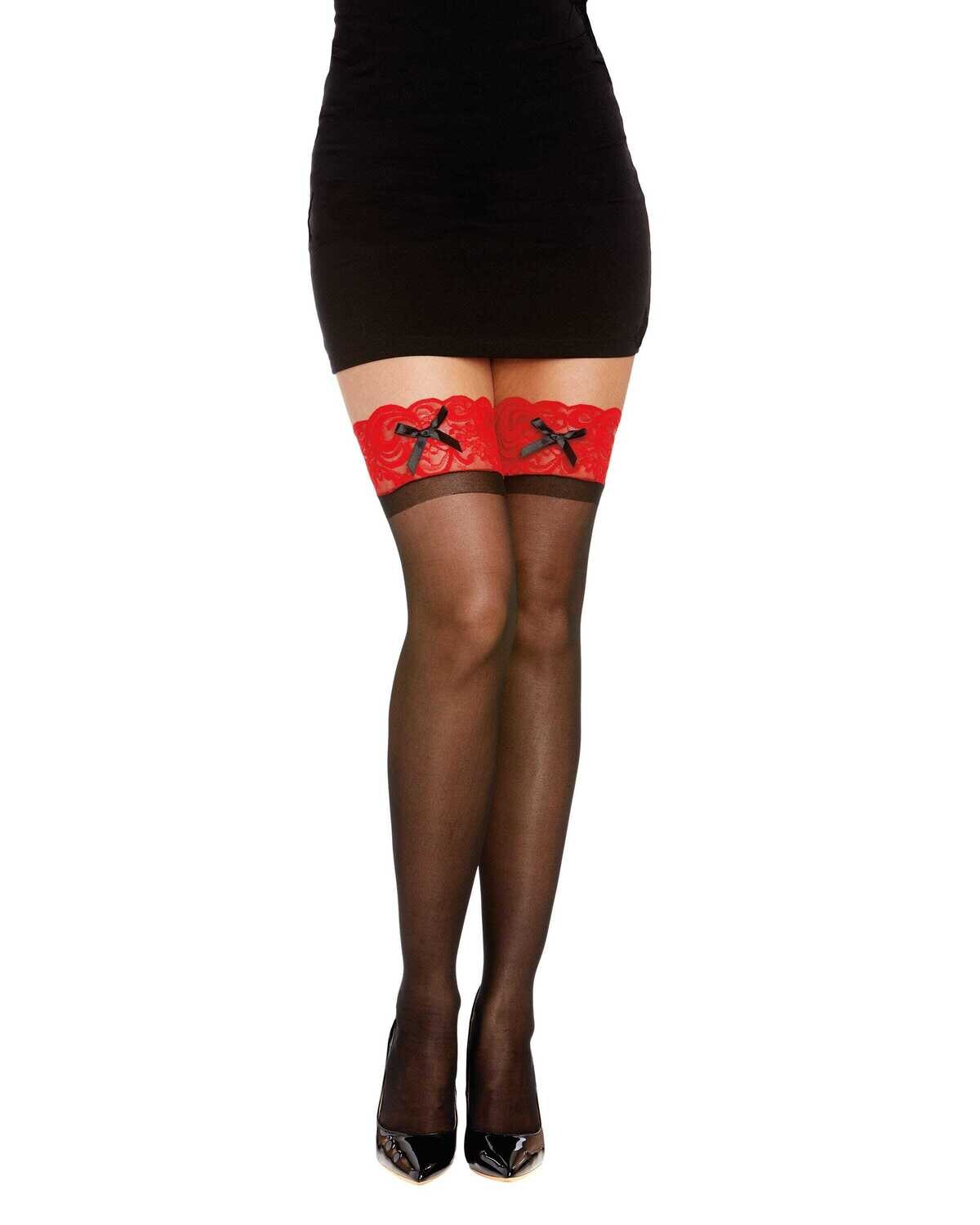 Dreamgirl Sheer Lace Top Thigh High One Size - Red/Black