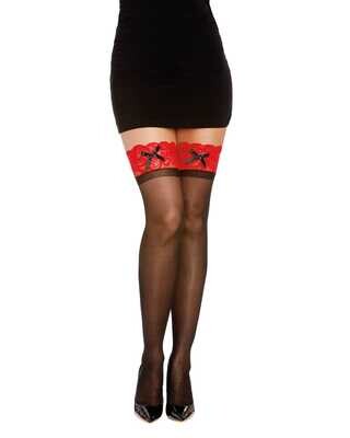 Dreamgirl Sheer Lace Top Thigh High One Size - Red/Black